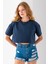 Kadın Bisiklet Yaka %100 Pamuk Basic Crop T-Shirt Lacivert - 925007 6