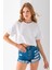 Kadın Bisiklet Yaka %100 Pamuk Basic Crop T-Shirt Beyaz - 925007 4
