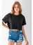 Kadın Bisiklet Yaka %100 Pamuk Basic Crop T-Shirt Siyah - 925007 2