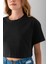 Kadın Bisiklet Yaka %100 Pamuk Basic Crop T-Shirt Siyah - 925007 7