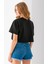 Kadın Bisiklet Yaka %100 Pamuk Basic Crop T-Shirt Siyah - 925007 8
