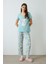 Mint Yeşili With Love Çiçek Desenli Pamuklu V Yaka Kısa Kollu Pijama Takımı 11