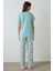Mint Yeşili With Love Çiçek Desenli Pamuklu V Yaka Kısa Kollu Pijama Takımı 14