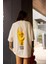 Unisex Bisiklet Yaka Baskılı Oversize T-Shirt - Beyaz 4