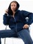 Kadın Indigo Fermuarlı Şardonlu Kapüşonlu Oversize Sweatshirt - 9015 1