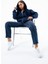 Kadın Indigo Fermuarlı Şardonlu Kapüşonlu Oversize Sweatshirt - 9015 6