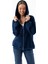 Kadın Indigo Fermuarlı Şardonlu Kapüşonlu Oversize Sweatshirt - 9015 7