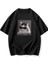 Baskılı Oversize Bisiklet Yaka T-Shirt - Siyah 1