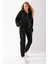 Kadın Fermuarlı Sweatshirt Siyah Şardonlu Oversize Kapüşonlu Hoodie - 9015 3