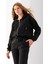 Kadın Fermuarlı Sweatshirt Siyah Şardonlu Oversize Kapüşonlu Hoodie - 9015 4