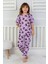 Desenli Kız Çocuk Kısa Kollu Pijama Takımı 4