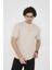 Unisex Bisiklet Yaka Slim Fit T-Shirt- Bej 2