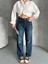 Palazzo Bıyık Enzim Yıkama Jeans Pantolon Koyu Mavi D2008 4