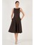 Regular Fit Bisiklet Yaka Cepli Pileli Midi Boy Elbise Bayan Elbise 6111963 3