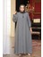 Fermuarlı Gri Tesettür Abaya 26302GR 1