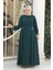 Pile Detaylı Zümrüt Yeşili Tesettür Ferace 45271ZY 2