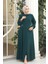 Pile Detaylı Zümrüt Yeşili Tesettür Ferace 45271ZY 3