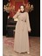 Boncuk Işlemeli Bej Tesettür Abaya 29117BEJ 2