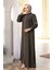Fermuarlı Haki Tesettür Ferace 26381HK 1