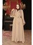 Boncuk Detaylı Bej Tesettür Abaya 29105BEJ 3