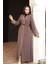 Nakış Işlemeli Kahverengi Tesettür Abaya 29114KH 2