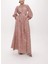 Pembe Bej Büzgülü Uzun Elbise 94290 1
