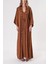 Kahve Kuşgözü Detaylı Içlikli Uzun Kaftan 94187 2