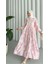 Modal Kumaş Çiçekli Düğmeli Elbise - Pembe 1