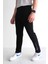 Erkek Beli Bağcıklı Slim Fit Slim Fit Cepli Düz Paça Baskılı Siyah Eşofman Altı 1