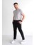 Erkek Beli Bağcıklı Slim Fit Slim Fit Cepli Düz Paça Baskılı Siyah Eşofman Altı 2