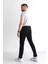 Erkek Beli Bağcıklı Slim Fit Slim Fit Cepli Düz Paça Baskılı Siyah Eşofman Altı 3
