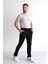 Erkek Beli Bağcıklı Slim Fit Slim Fit Cepli Düz Paça Baskılı Siyah Eşofman Altı 4