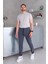 Erkek Beli Bağcıklı Slim Fit Slim Fit Cepli Düz Paça Baskılı Füme Eşofman Altı 5
