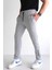 Erkek Beli Bağcıklı Slim Fit Slim Fit Cepli Düz Paça Baskılı Gri Eşofman Altı 1