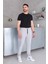 Erkek Beli Bağcıklı Slim Fit Slim Fit Cepli Düz Paça Baskılı Gri Eşofman Altı 2