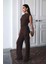 Regular Kalıp Pamuklu Bürümcük Kumaş Kadın Kahverengi Bluz Pantolon Takım 5