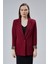 Bordo Kruvaze Yaka Kolu Katlama Detaylı Regular Vatkalı Blazer Ceket 8