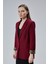 Bordo Kruvaze Yaka Kolu Katlama Detaylı Regular Vatkalı Blazer Ceket 10