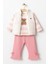 Kız Bebek 3’lü Takım Yelekli Teddy Nakışlı Sweatshirt ve Fiyonklu Pantolon Lila (9-12-18-24 Ay) 10695P 3