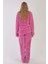 Kadın Pembe Renk Welsoft Kumaş Bisiklet Yaka Uzun Kollu Pijama Takımı C0T5N0603 4