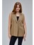 Kadın Koyu Haki Regular Astarlı Dokuma Yelek 6