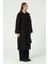 Siyah Kuşaklı Uzun Oversize Yünlü Kaşe Kaban 9