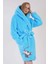 Kadın Turkuaz Renk Welsoft Kumaş Kapüşonlu Cepli Kuşaklı Midi Boy Sabahlık C7T5N0603 2