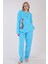 Kadın Turkuaz Renk Welsoft Kumaş Bisiklet Yaka Uzun Kollu Pijama Takımı C6T5N0603 1