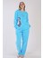 Kadın Turkuaz Renk Welsoft Kumaş Bisiklet Yaka Uzun Kollu Pijama Takımı C6T5N0603 2