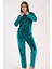 Kadın Yeşil Renk Bisiklet Yaka Uzun Kollu Kadife Kumaş Düz Paça Pijama Takımı C9T0N0603 4