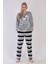 Kadın Gri Renk Welsoft Uzun Kollu Bisiklet Yaka Düz Paça Pijama Takımı C0T8N0403 2