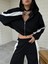 Kadın Siyah Modal Kumaş Oversize Fermuarlı Sweatshit 28216 1
