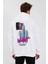 Erkek Baskılı Üç Iplik Kapüşonlu Oversize Sweatshirt - Beyaz 4