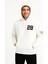 Üç Iplik Kapüşonlu Ön ve Arka Baskılı Sweatshirt Hoodie - Beyaz 1